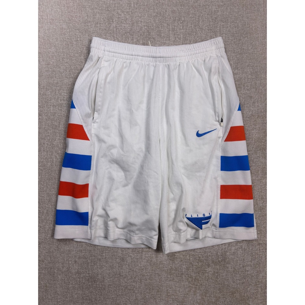 Nike Flight Basketball Shorts Mens M White Blue Red Striped Mesh Zip Pockets